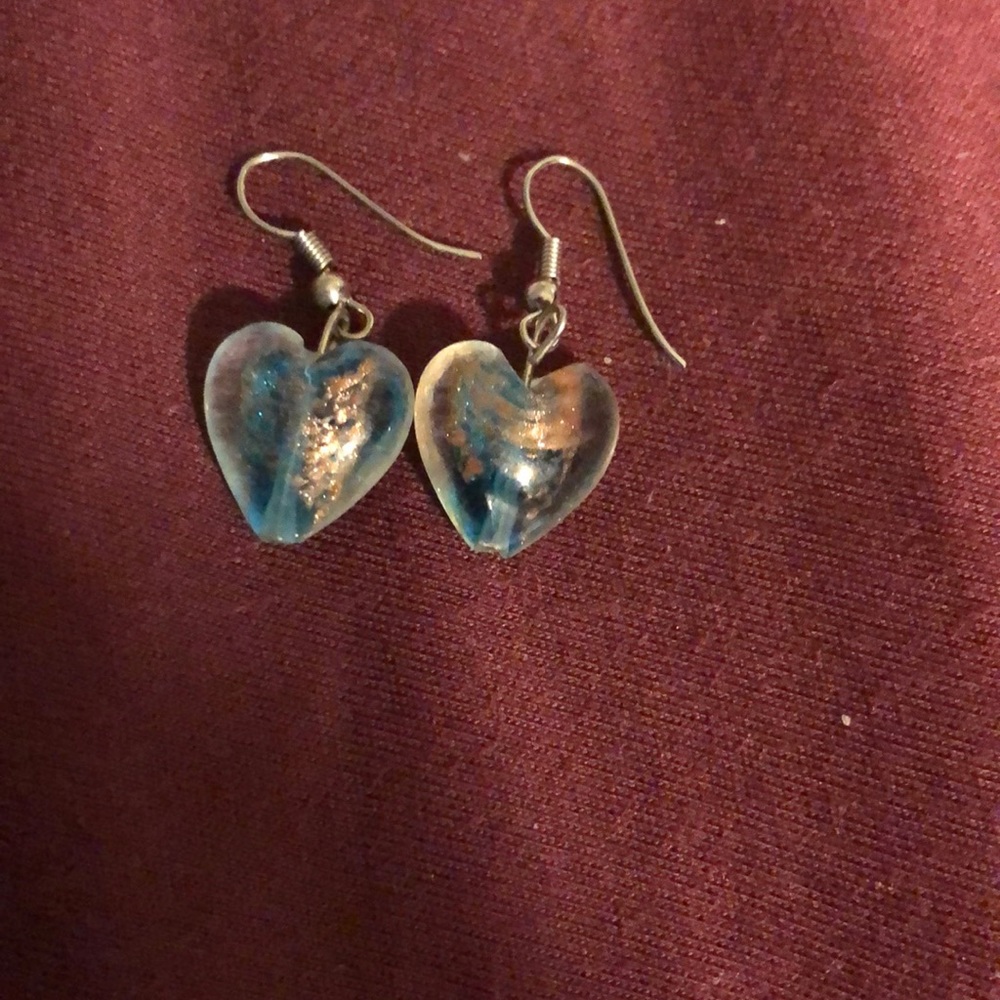 Heart shape blue and gold crystal earrings